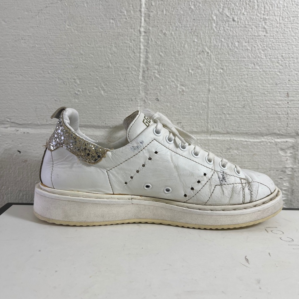 Golden Goose Starter White Leather Silver Glitter Sneakers Women's 36 EU/6 US - Picture 2 of 15